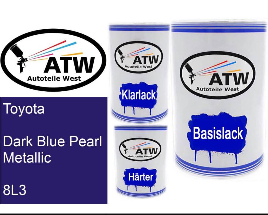 Toyota, Dark Blue Pearl Metallic, 8L3: 500ml Lackdose + 500ml Klarlack + 250ml Härter - Set, von ATW Autoteile West.